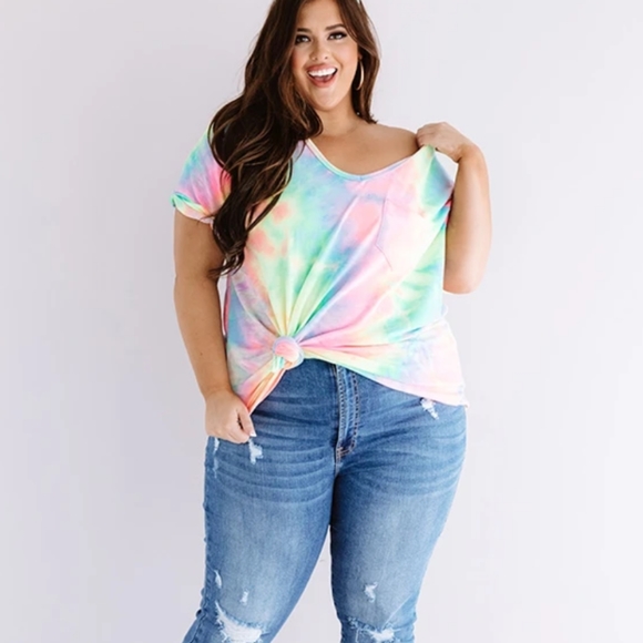SALE! New Plus Size Tie Dye Casual Pocket T-Shirr - Picture 2 of 12